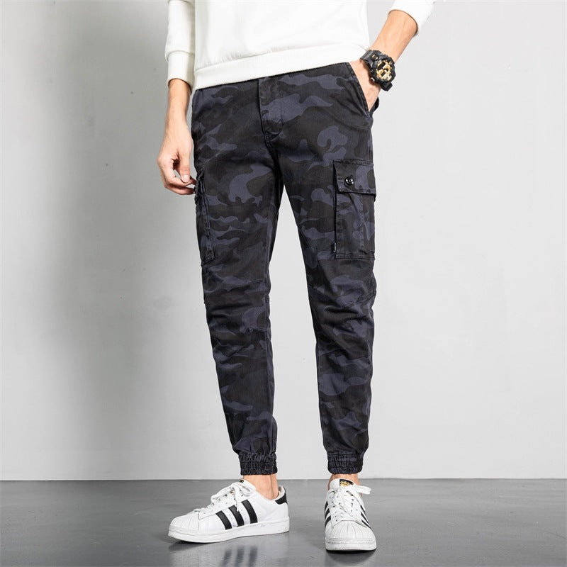 Men's Camouflage Cargo Jogging Pants in Tapered Fit with Elastic Waistband, Utility Pockets & Ribbed Ankle Cuffs Mune Fashion