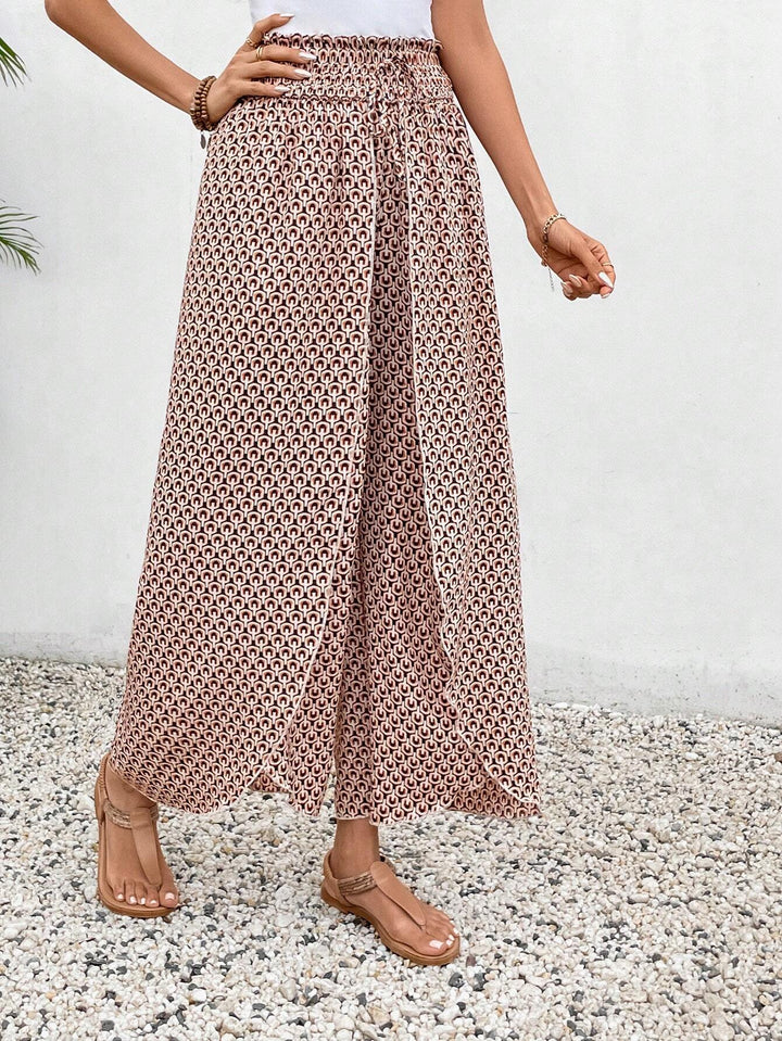 Women's Palazzo Pants with Wide Leg and Gathered Elastic Waistband Mune Fashion