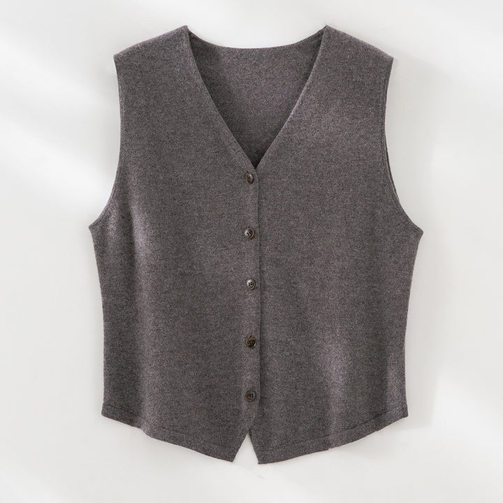 Women's soft fine knit vest with V-neck and continuous button placket Mune Fashion