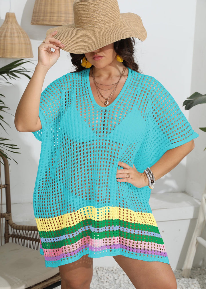 Ladies transparent beach cover-up with colorful hole design Mune Fashion