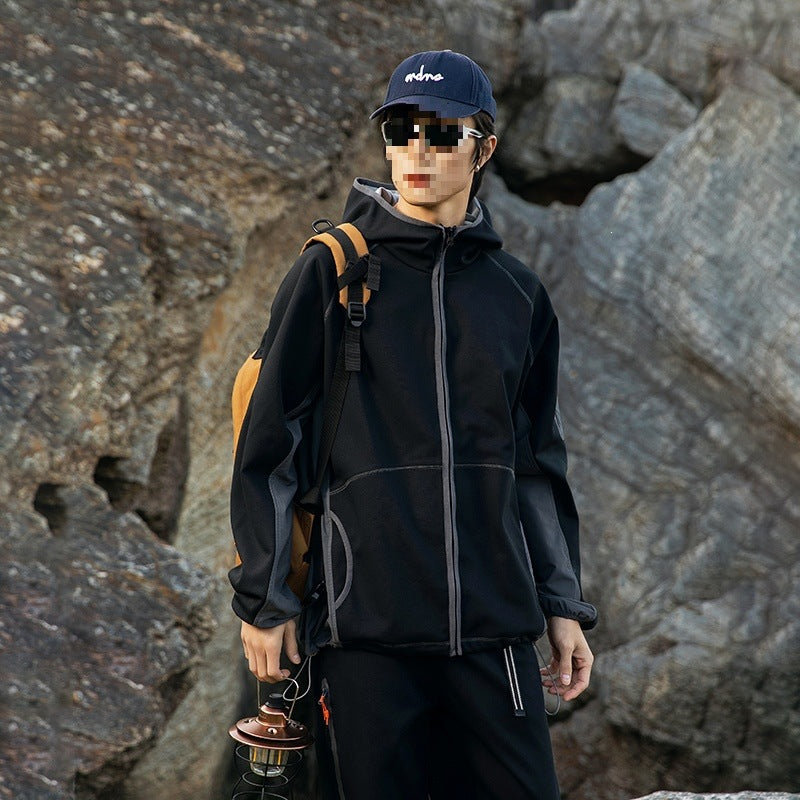 Men's Oversize Outdoor Fleece Jacket with Hood, Sleeve Zipper Pocket & Drawstring Mune Fashion