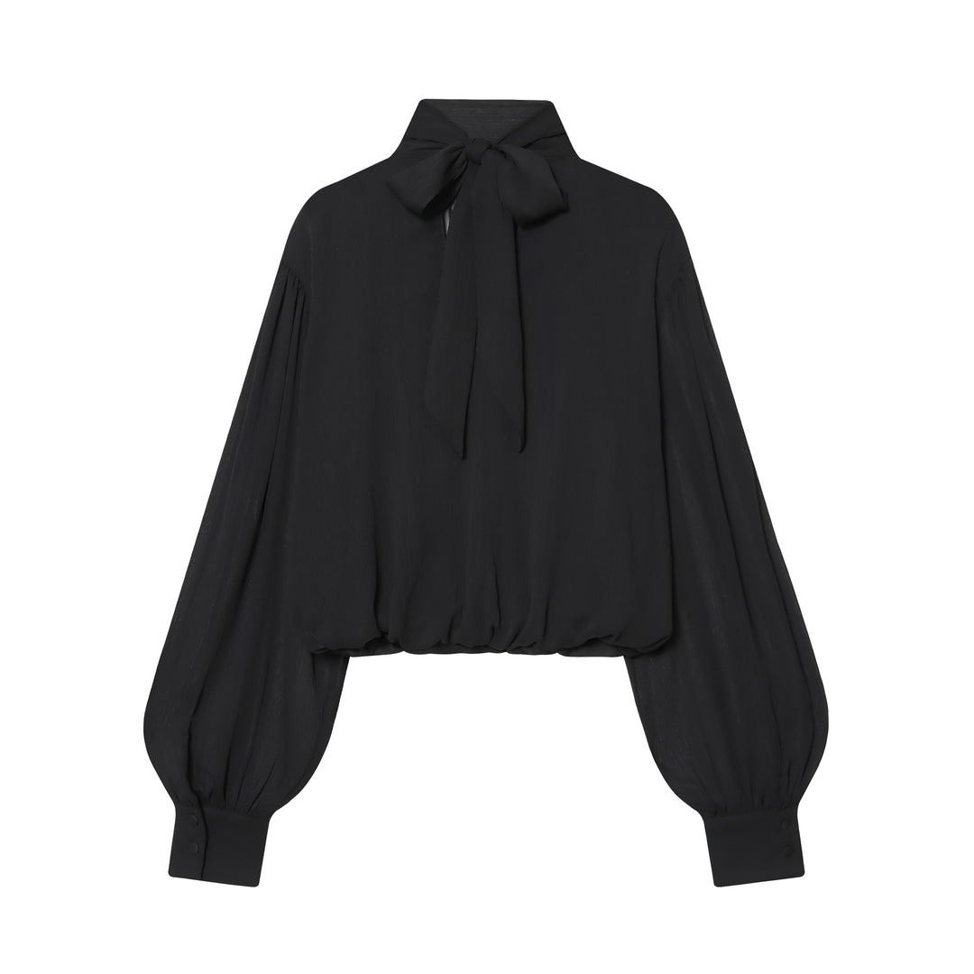 Women's draped cropped top with turtleneck and balloon sleeves Mune Fashion