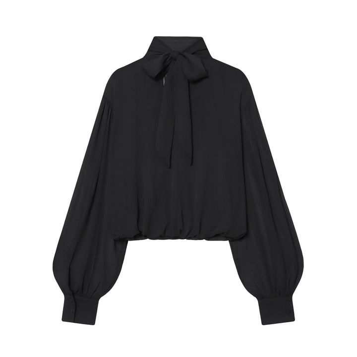 Women's draped cropped top with turtleneck and balloon sleeves Mune Fashion