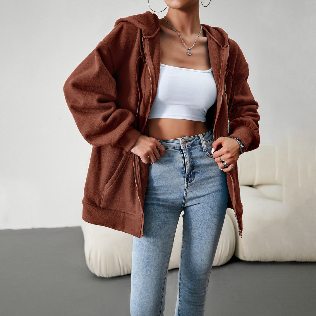 Women's cozy teddy fleece zip hoodie with hood, deep shoulder fit and kangaroo pockets Mune Fashion