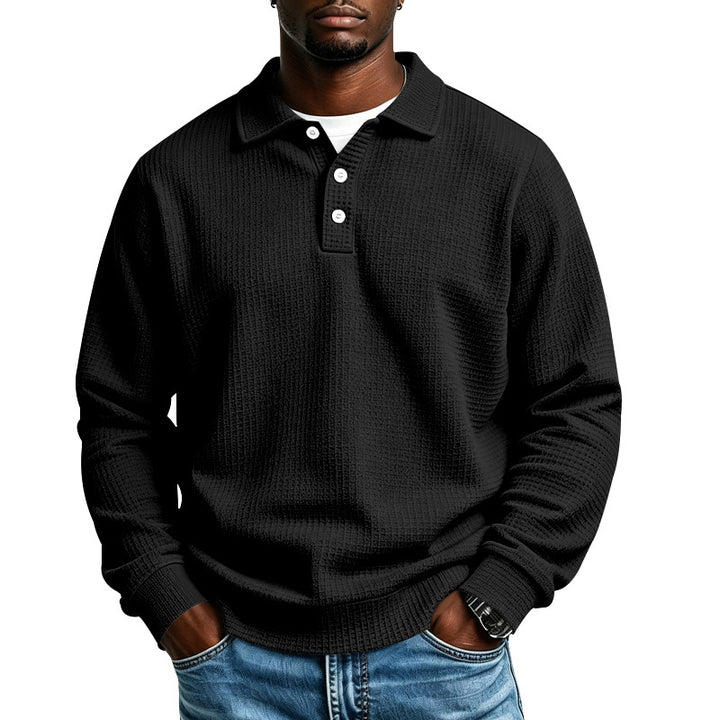 Men's waffle knit polo shirt with button placket and ribbed cuffs Mune Fashion