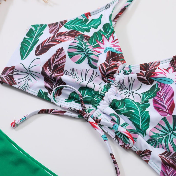 Women's High-Waisted Bikini Set with Floral Top Mune Fashion