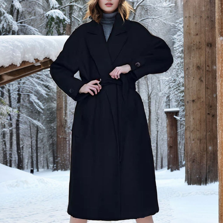 Women's long coat made of wool blend with notch collar and loose fit Mune Fashion