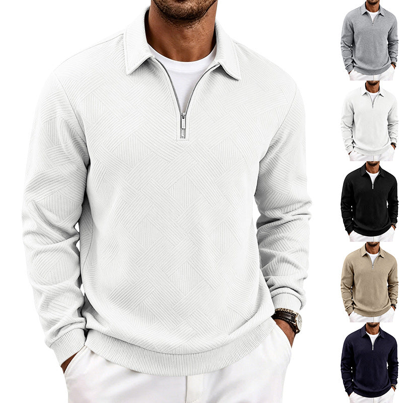 Men's fine-structured half-zip sweater with graphic waffle-knit look and stand-up collar Mune Fashion