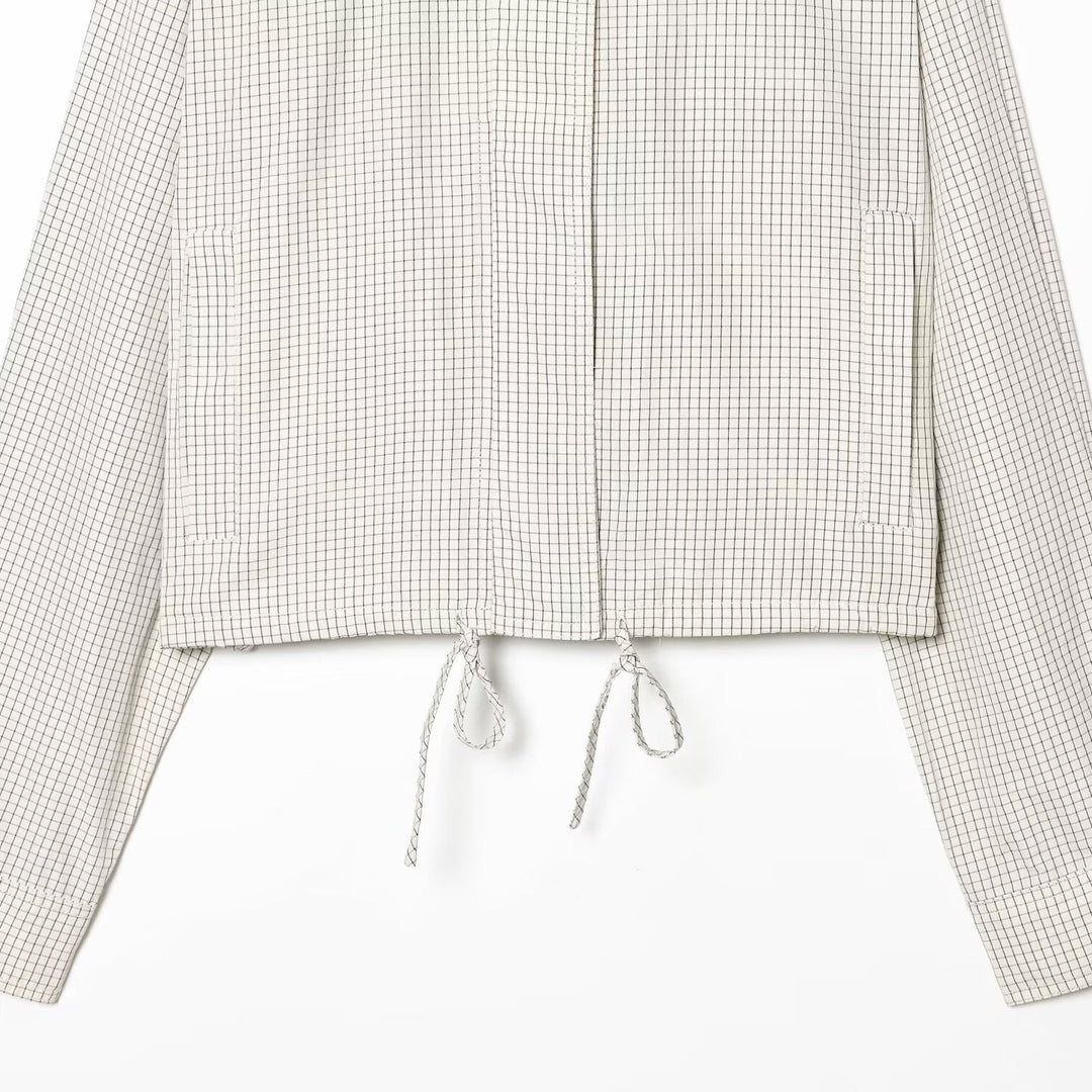Women Short-Cut Oversized Windbreaker with Stand-Up Collar and Drawstring