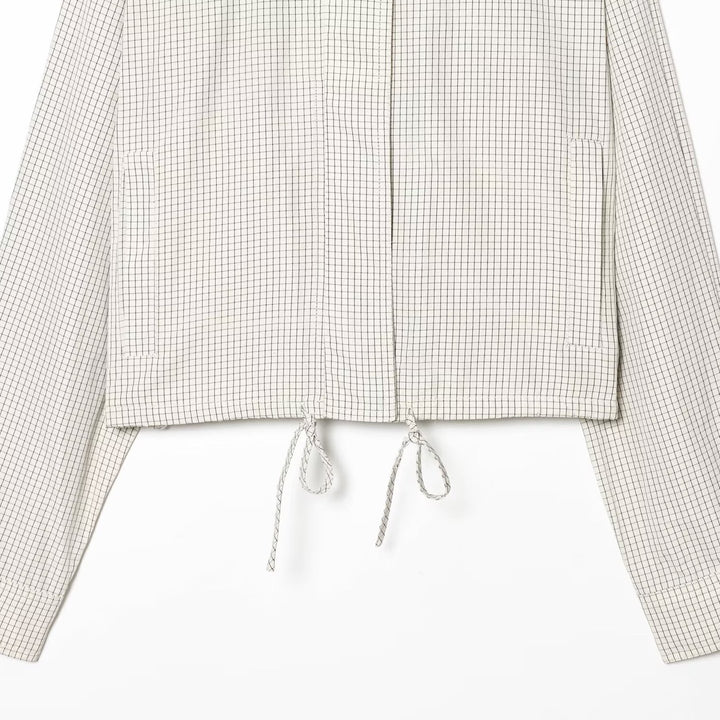 Women Short-Cut Oversized Windbreaker with Stand-Up Collar and Drawstring