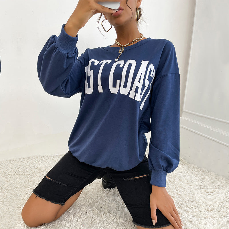 Women's Oversized Sweatshirt with College Print, Round Neckline and Ribbed Cuffs Mune Fashion