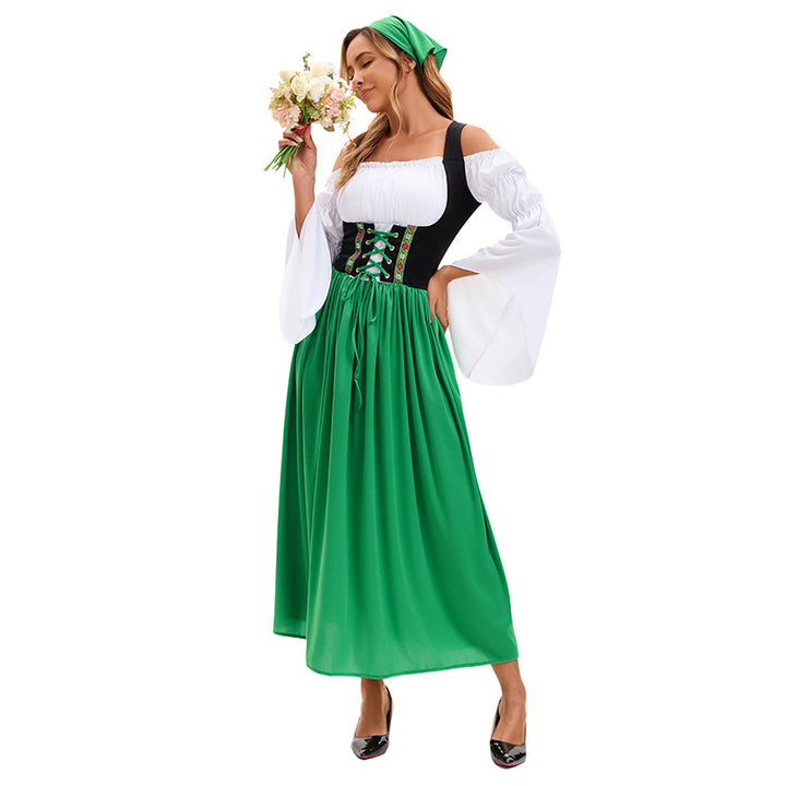 Ladies nan Renaissance Dirndl Costume with Laced Bodice and Cap Sleeves Mune Fashion