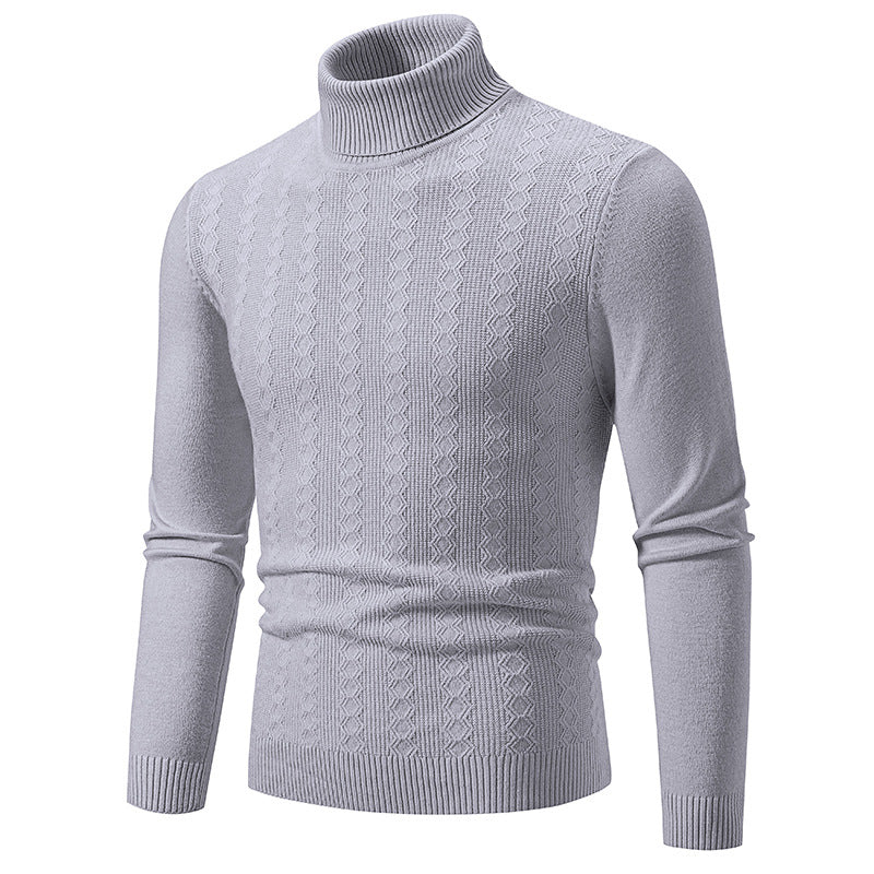 Men's fine turtleneck sweater made of fine knit with cable pattern and narrow silhouette Mune Fashion