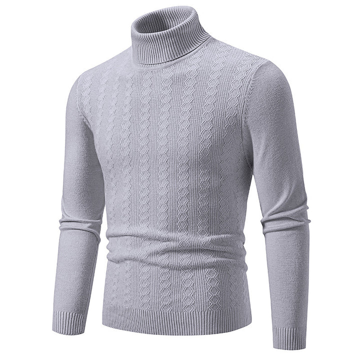 Men's fine turtleneck sweater made of fine knit with cable pattern and narrow silhouette Mune Fashion