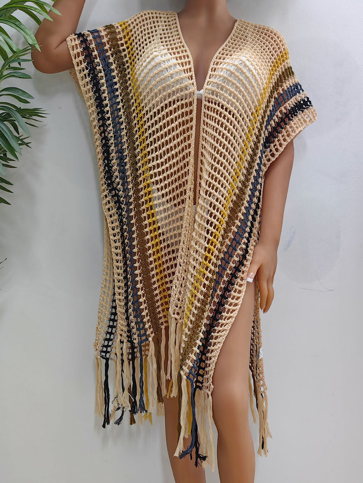 Women airy crochet beach cover-up with fringes Mune Fashion
