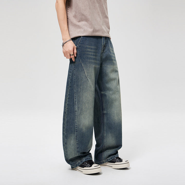 Men's Wide Baggy Jeans with High Waist, Tapered Ankle Fit and Elastic Drawstring Mune Fashion