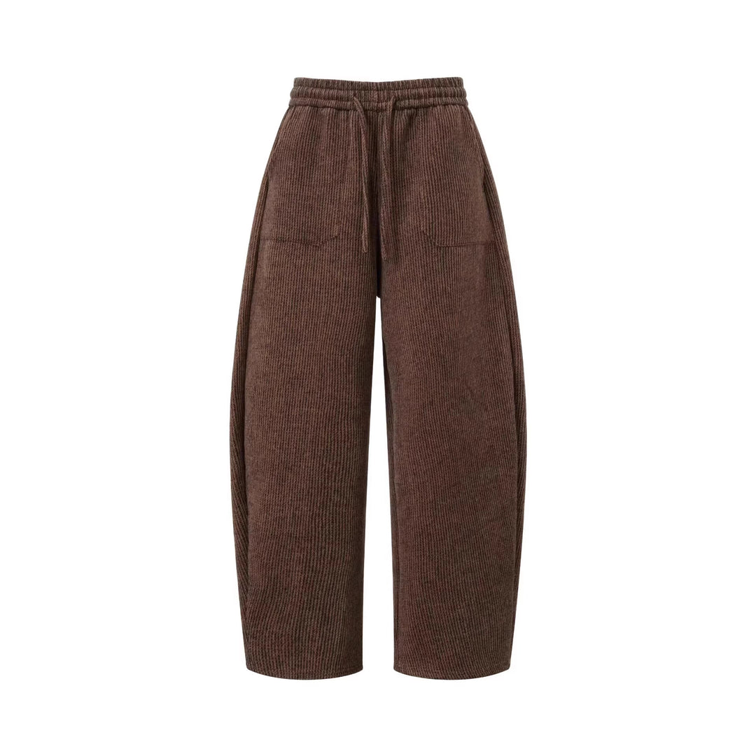 Women's Wide-Cut Corduroy Pants with Elastic Waistband Mune Fashion