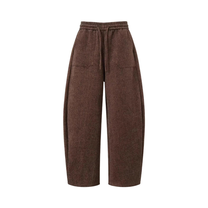 Women's Wide-Cut Corduroy Pants with Elastic Waistband Mune Fashion