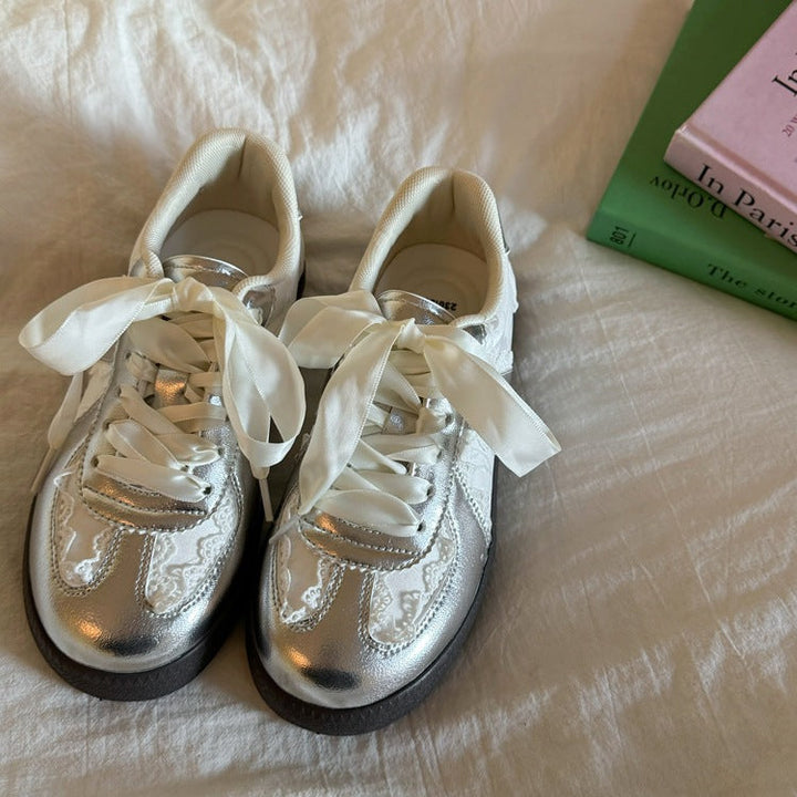 Ladies' stylish sneakers with elegant satin ribbon Mune Fashion