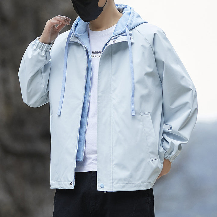 Men's Lightweight Rain Jacket with Adjustable Hood Collar Mune Fashion