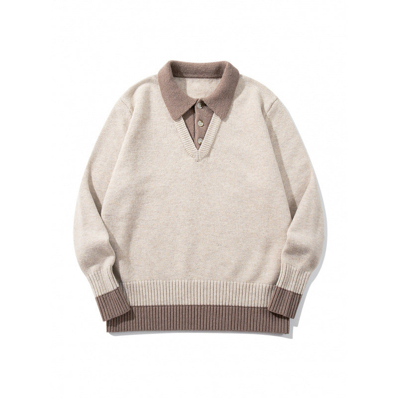Men's Oversized Fine Knit Polo with Contrast Trim Shirt Collar and Ribbed Cuffs Mune Fashion