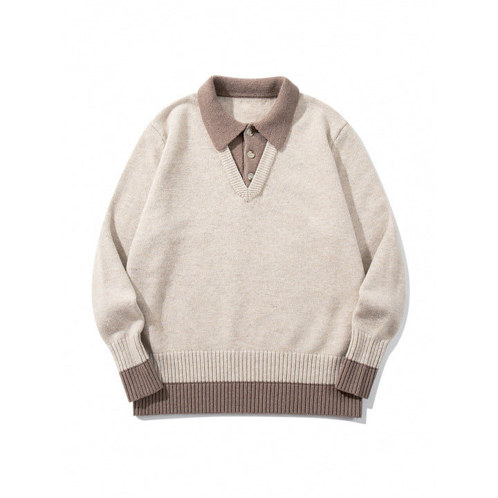 Men's Oversized Fine Knit Polo with Contrast Trim Shirt Collar and Ribbed Cuffs Mune Fashion