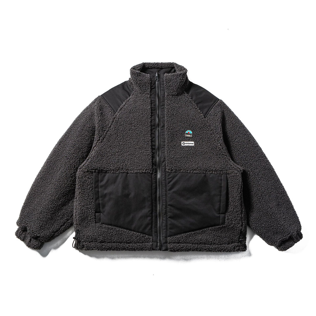 Unisex Teddy-Fleece Jacket with Nylon Panels, Stand-up Collar and Drawstring Mune Fashion