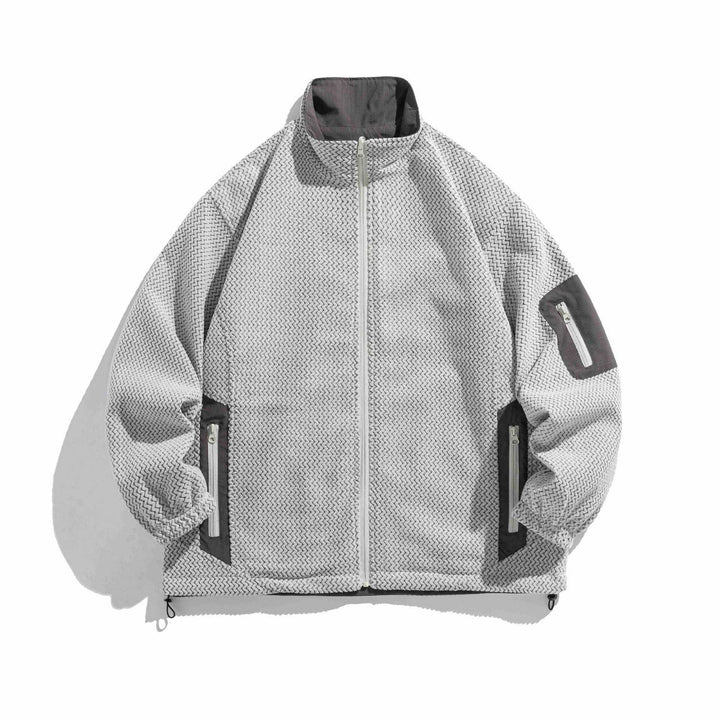 Unisex structure fleece jacket with high stand-up collar, zip pockets and drawstring hem Mune Fashion