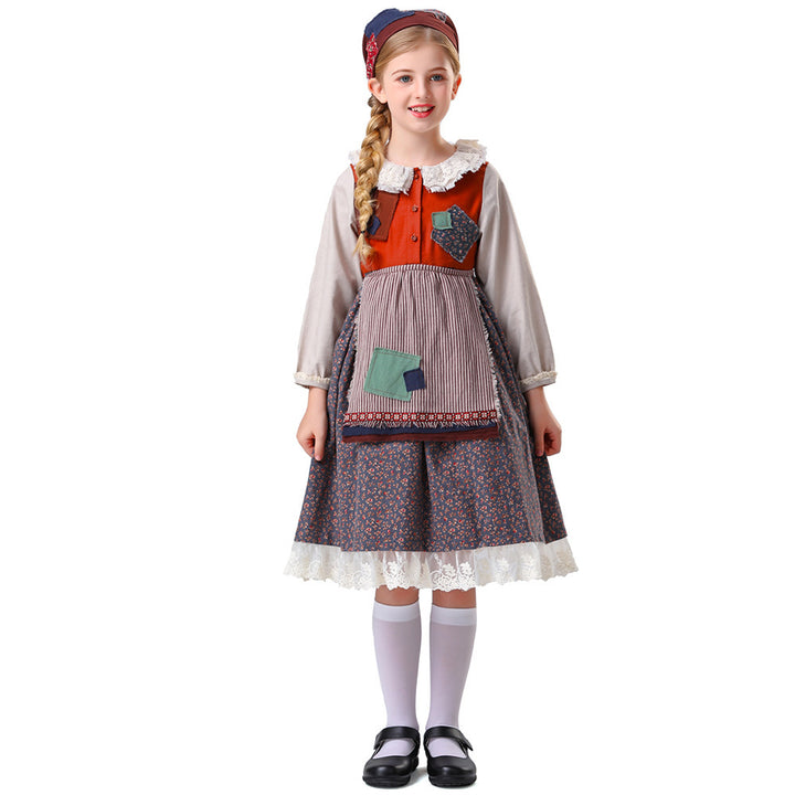 Women's Nan vintage-inspired ruffled dress with removable apron and lace trim Mune Fashion