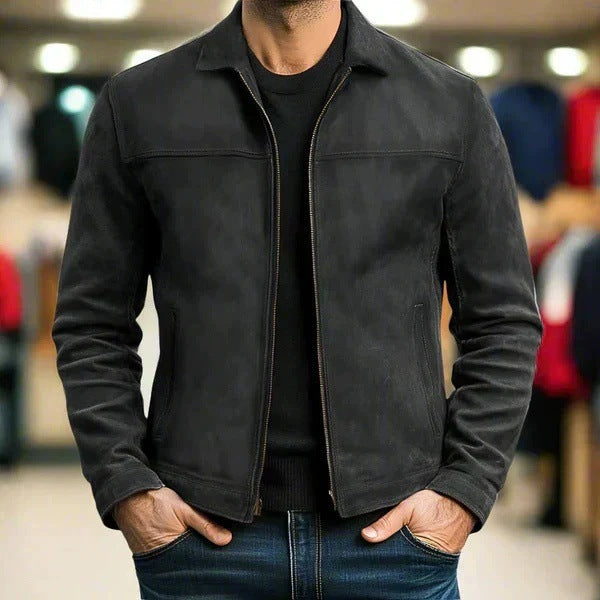 Men's Vintage Suede Jacket with Slim Fit and Zipper Mune Fashion