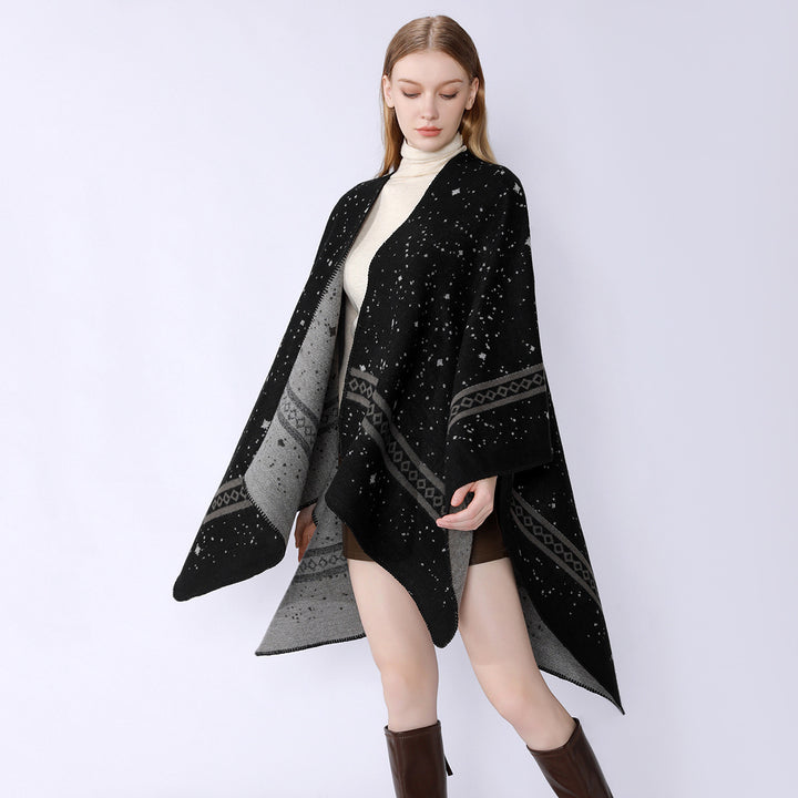 Women Oversized Cape made of Wool Blend with Two-Colored Reversible Structure Mune Fashion