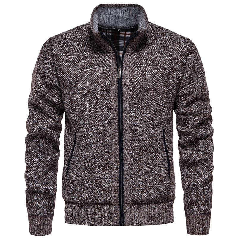 Men's structured knit cardigan with full zip and contrast-lined stand-up collar Mune Fashion