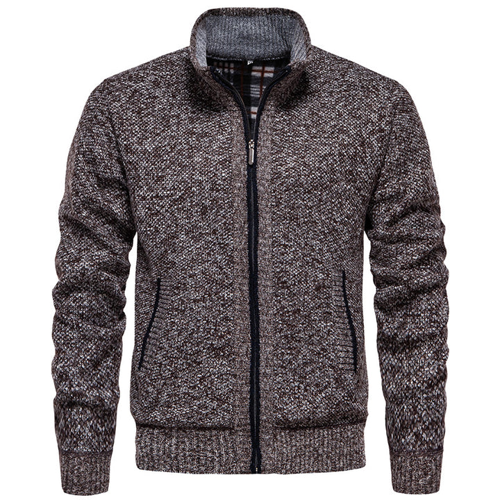 Men's structured knit cardigan with full zip and contrast-lined stand-up collar Mune Fashion