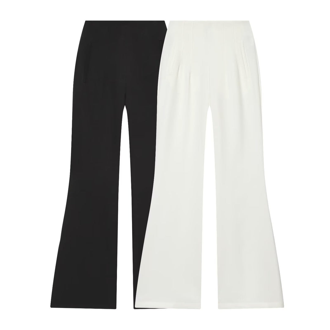Women's High-Waisted Flare Pants with Wide Leg and Concealed Zipper Pockets Mune Fashion