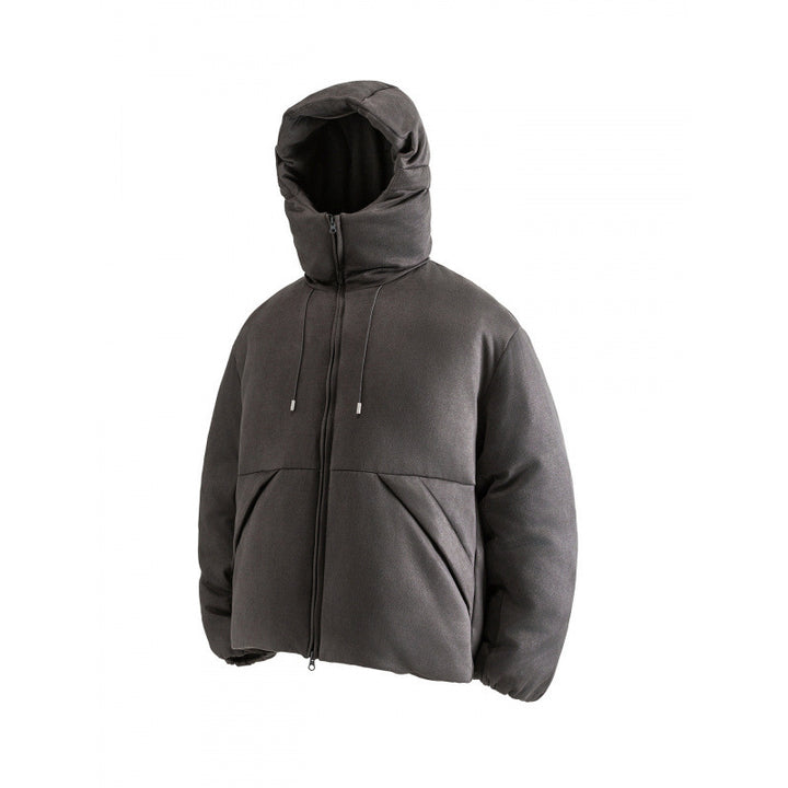 Unisex Padded Hooded Jacket in Boxy Cut with High Shawl Collar and Kangaroo Pockets Mune Fashion
