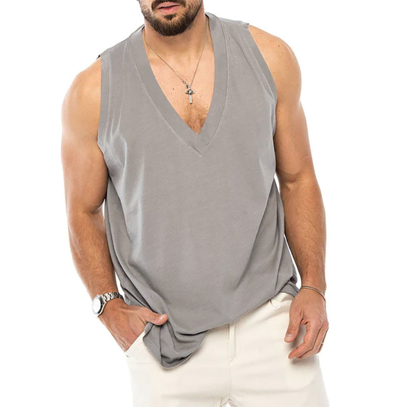Men's deeply cut sleeveless top with V-neck and relaxed flowing fit Mune Fashion