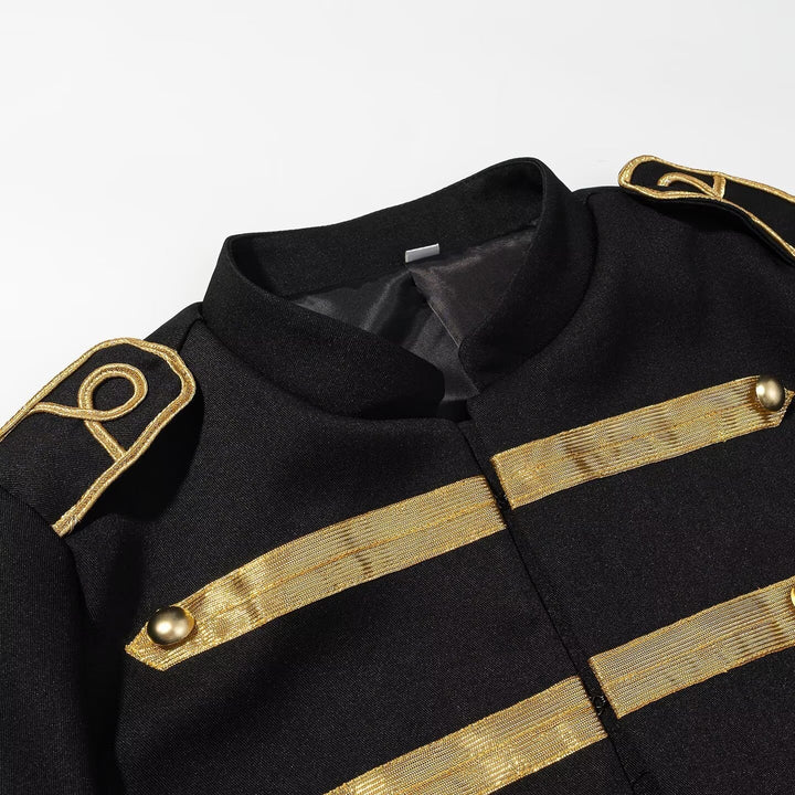 Women's military-inspired short jacket with stand-up collar and golden braid trimmings Mune Fashion