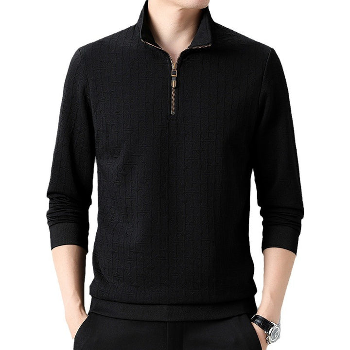 Men's Structure Jacquard Sweater with Short Zipper and Stand-Up Collar Mune Fashion