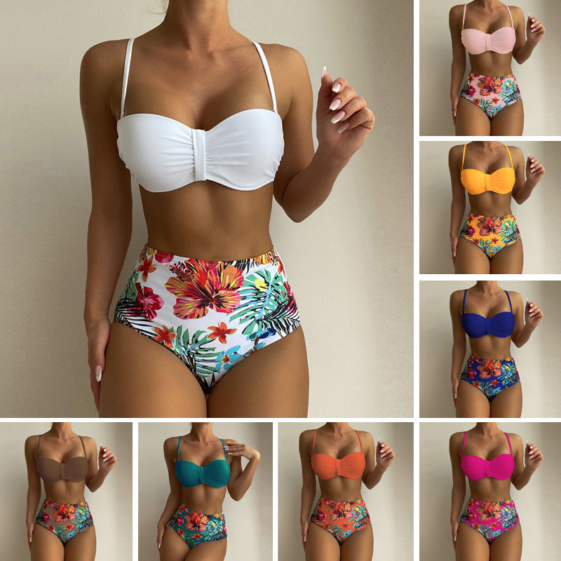 Women High-waisted Bikini with Elegant Gathering Mune Fashion