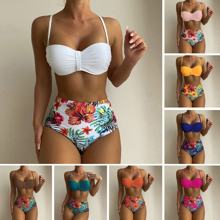 Women High-waisted Bikini with Elegant Gathering Mune Fashion