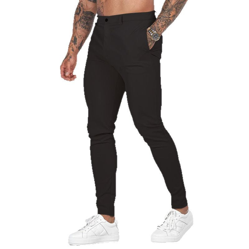 Men's Elegant Slim-Fit Chino Pants with Elastic Waistband and Practical Pockets Mune