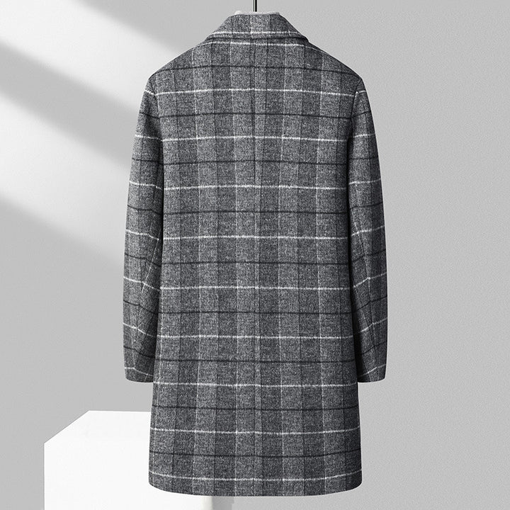 Men's Checked Wool Blend Coat Mid-Length with Notched Collar and Two-Button Closure Mune Fashion