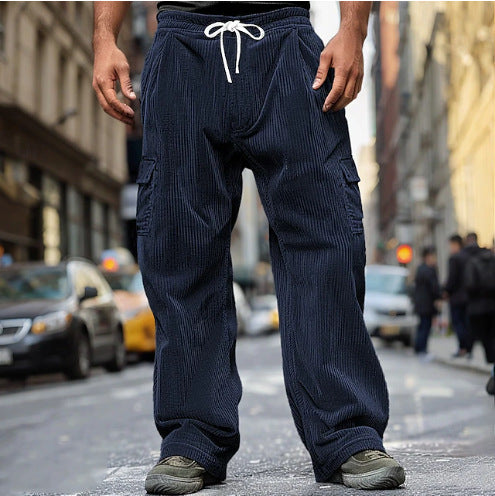 Men's corduroy-look cargo joggers with drawstring, elastic waistband, and patch flap pockets Mune Fashion