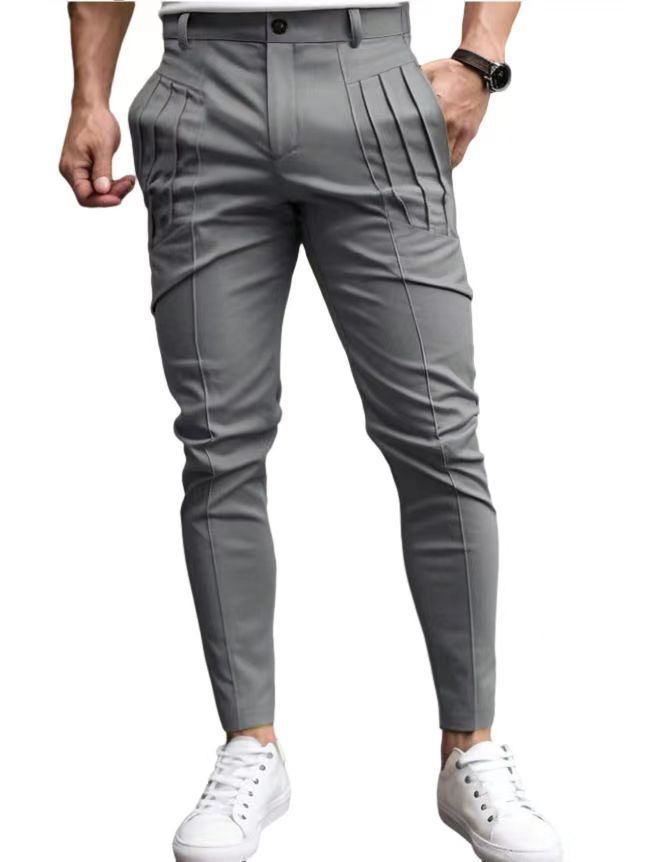 Men's slim pleat chinos with decorative longitudinal pleats and tapered leg Mune Fashion