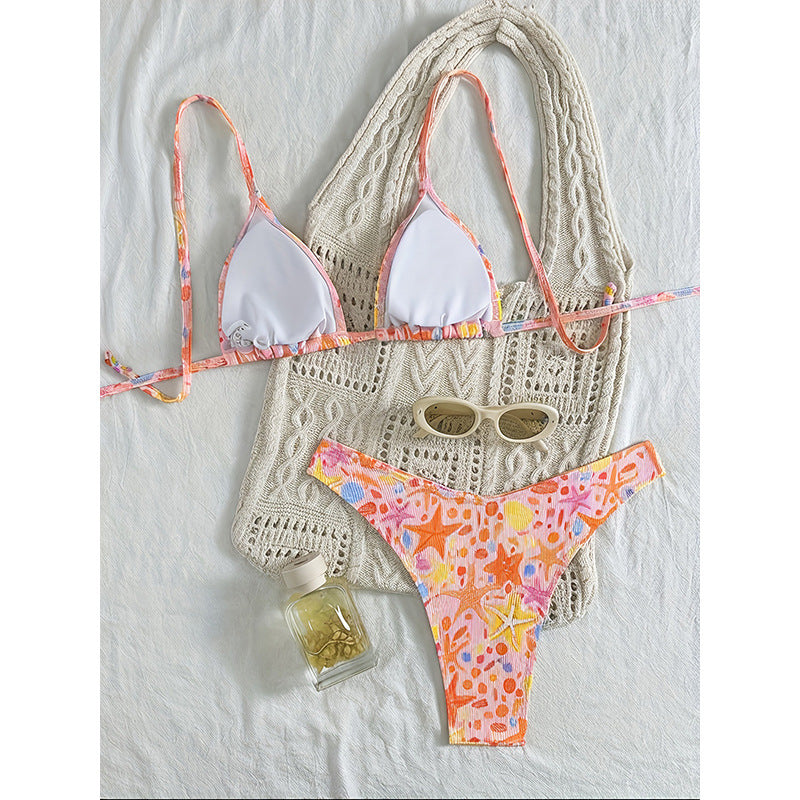 Ladies triangle bikini with colorful shell and flower pattern Mune Fashion