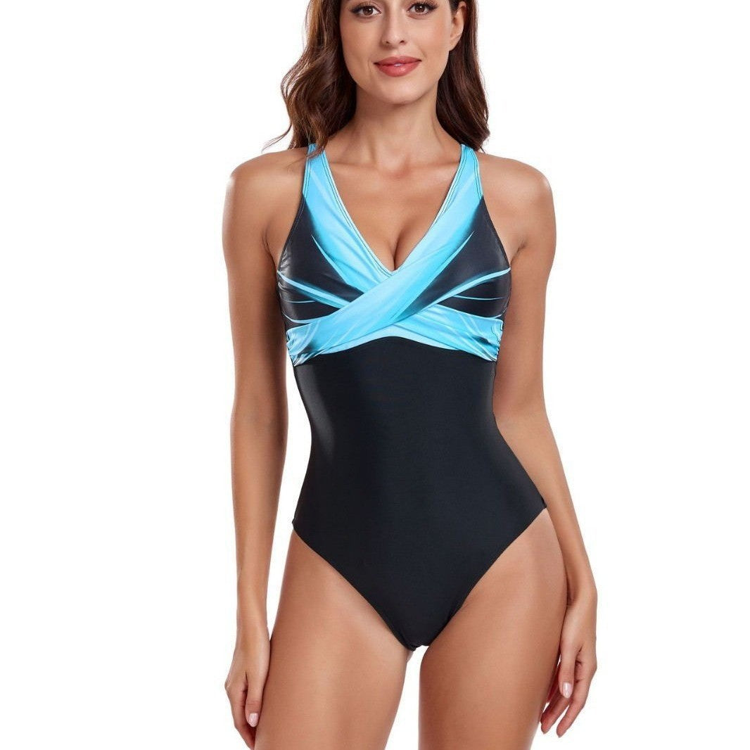 Ladies One-Piece Swimsuit with Seductive Cross-Over Design Mune Fashion