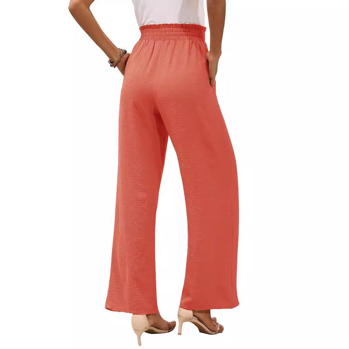 Women's paperbag pants with wide leg, elastic waist and tie belt Mune Fashion