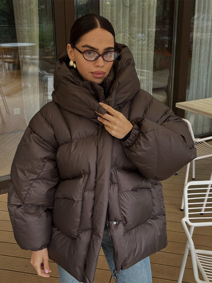 Women Oversize Quilted Jacket with High Shawl Collar and Padded Filling Mune Fashion