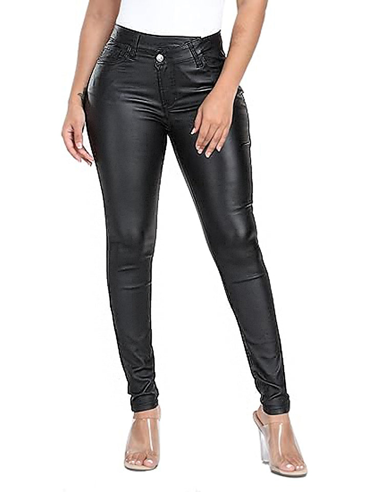 Women High-Waist Skinny-Leggings in Leather Look Mune Fashion