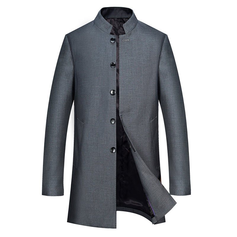 Men's Single-Breasted Coat with Stand-up Collar and Tailored Silhouette Mune Fashion
